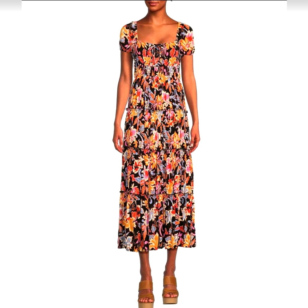 C & V Floral Tiered Maxi Dress